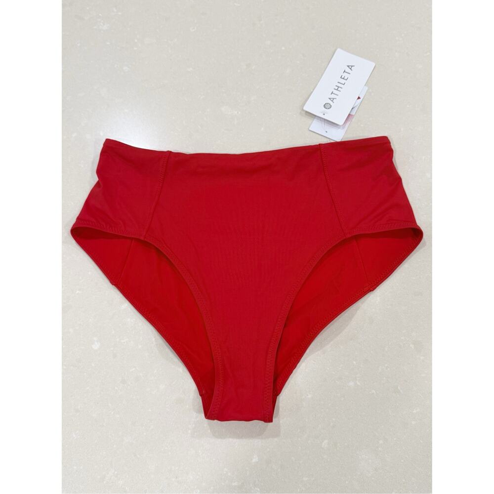NWT Athleta High Waist Bikini Bottom Powermesh High Rise Red Medium